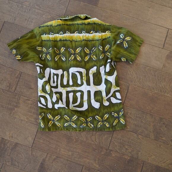 Vtg Evelyn Margolis Hawaiian Shirt Mens Green White Floral Collared Button Down - Picture 7 of 8